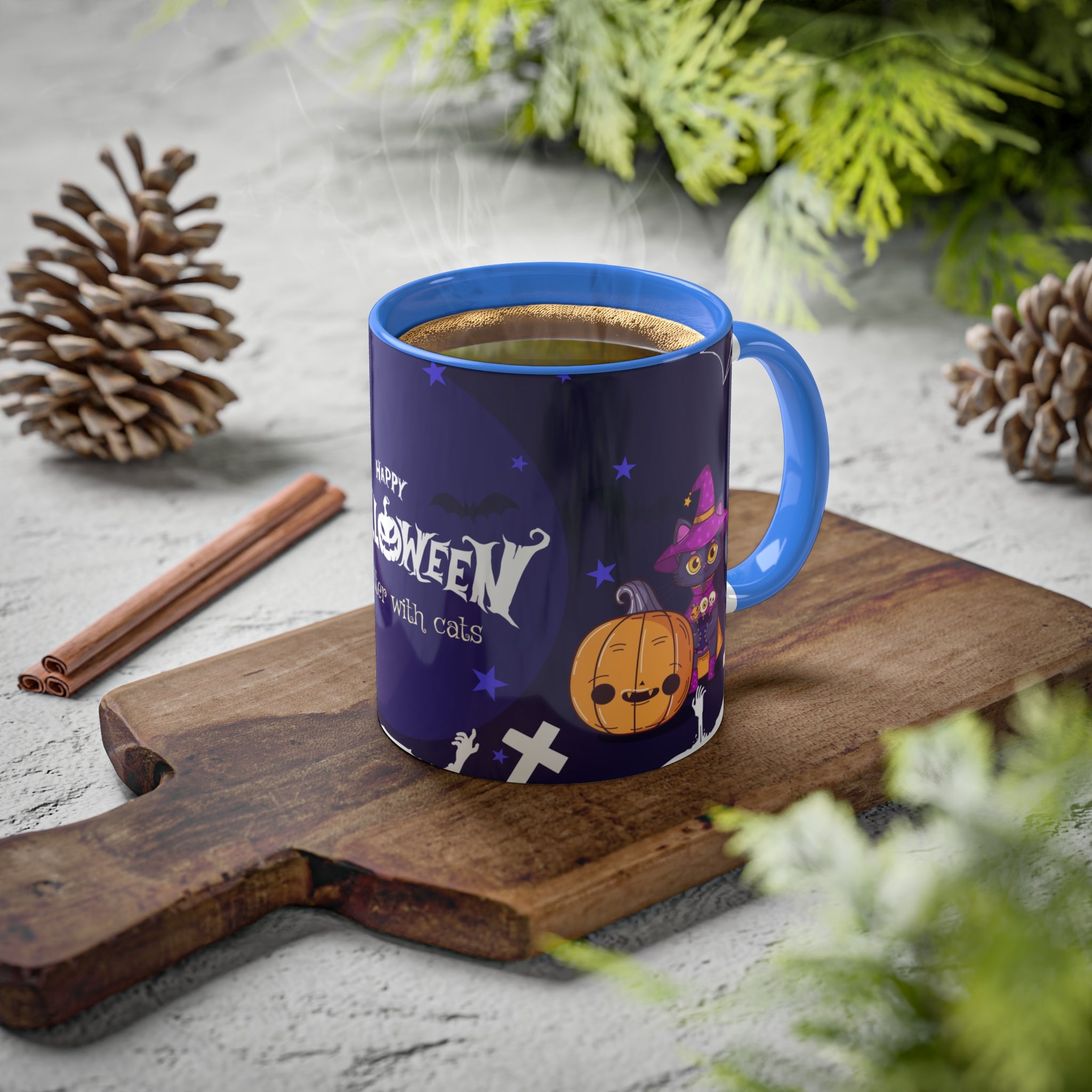 Happy Halloween with Witch's Cats | Colorful Mugs